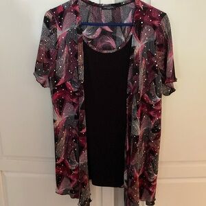 Beautiful Notations Top with attached Black Blouse Large Multi Colored